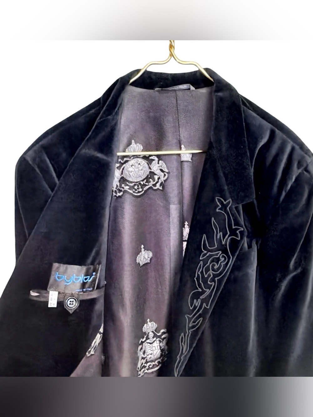 Byblos Men’s Black Velvet Embroidered Blazer / Tux Jacket | Italy | 40R (US) - Picture 9 of 13
